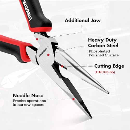 ARROW Needle Nose Pliers, 8-inch Long Nose Cutting Pliers with Wire Cutter, Comfortable TPR Handle, High Carbon Steel, High Leverage Diagonal Design - size: 8 Inch