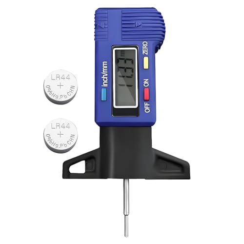 Digital Tire Tread Depth Gauge, 1 Inch/25.4 mm Metal Tread Depth Measurement with LCD Display, Accurate Zeroable Tire Depth Measuring Tool for Cars Trucks Vans SUVs (Blue) - color: Blue