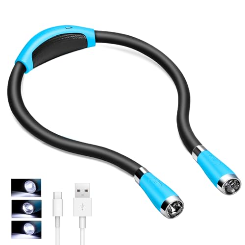 Book Light, Neck Reading Light, USB Rechargeable, Hands Free, 4 Super Bright LED Bulbs, 3 Adjustable Brightness, Best for Reading in Bed, Knitting, Walking, Jogging, Mending in Night (Blue) - color: Blue