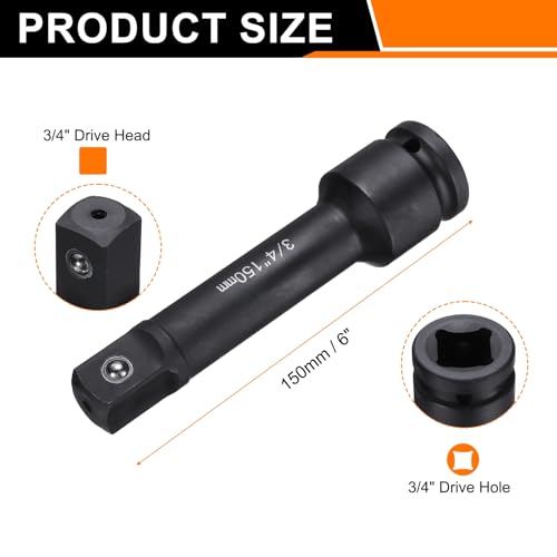 HARFINGTON Impact Socket Extension Bar 3/4" Square Drive 6" Long CR-V Steel Extension Rod Ratchet Wrench Driver Adapter for Axle Nut Sockets, Black - size: 3/4" Square Drive 6" Long