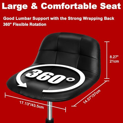 Rolling Stool with Wheels, Adjustable Shop Stool Mechanic Seat, Garage Shop Roller Work Chair, Mobile Rolling Seat with Tool Tray, 2 Cup Holders, 4" Casters, 350 LBS, Heavy-Duty, Black - color: Black