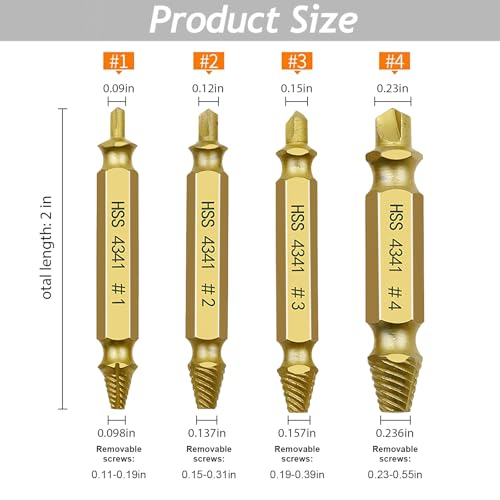 4PCS Damaged Screw Extractor Tools Sets, Stripped Screws Nuts & Bolts Drill Bit Tools for Easy Removal(Golden) - color: Golden