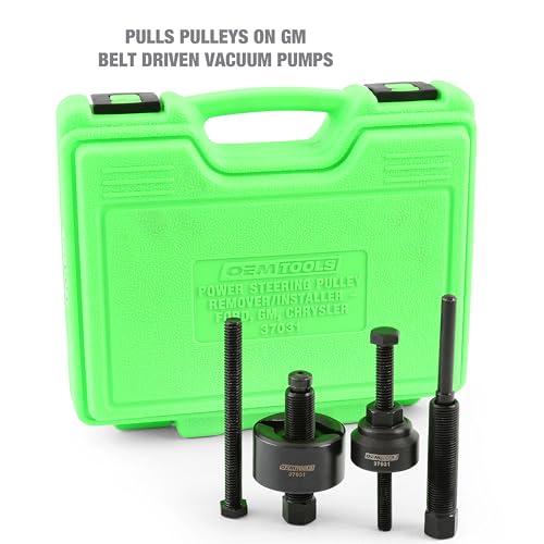 OEMTOOLS Power Steering Pulley Puller and Installer Kit, Removes and Installs Power Steering Pump Pulleys on Most Domestic Vehicles, Ford, GM, VW, 37031 Green Case