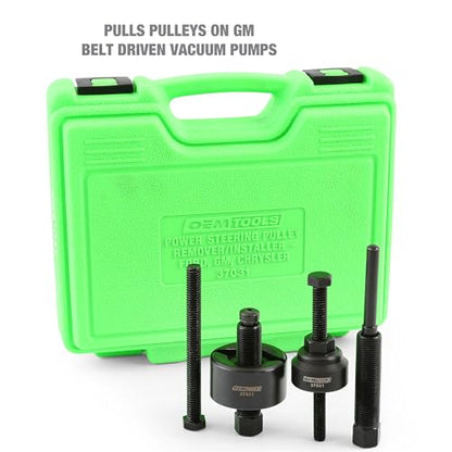 OEMTOOLS Power Steering Pulley Puller and Installer Kit, Removes and Installs Power Steering Pump Pulleys on Most Domestic Vehicles, Ford, GM, VW, 37031 Green Case