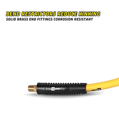 18pc Air Compressor Acc Kit, 3/8" x 25 ft Hybrid Hose with 1/4 NPT M Threads, Quick Connect Fittings, Air Blow Gun Kit, Chuck, Tire Gauge