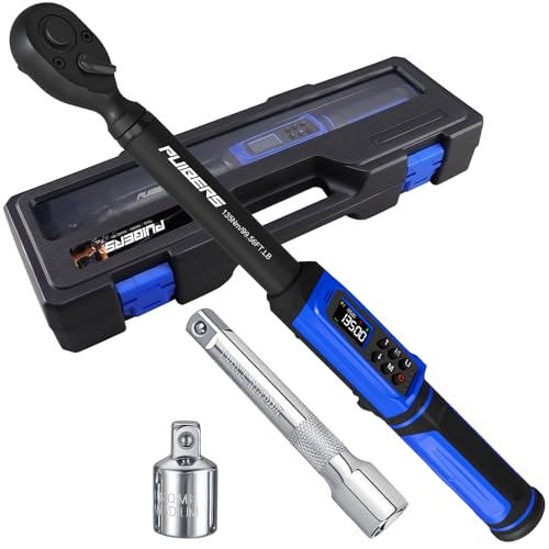 1/2" Digital Torque Wrench 1.5-99.56 Ft-lb (2-135 Nm) with 3/8" Adapter, Electronic Inch Pound Torque Wrench 3/8", 5 Units ±1% Accuracy with Buzzer & LED Alerts for Car Bike Moto - size: 1/2" 1.5-99.56 FT.LB