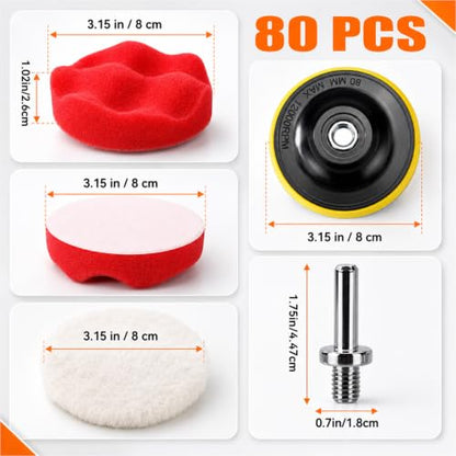 10 Pack 3 Inch Car Polishing Pad Kit Bulk, Sponge Buffing Pads with Woolen Cutting Pad and 3 Inch Backing Plate M10 Drill Adapter for Car Detailing Waxing Polishing - size: 3 Inch