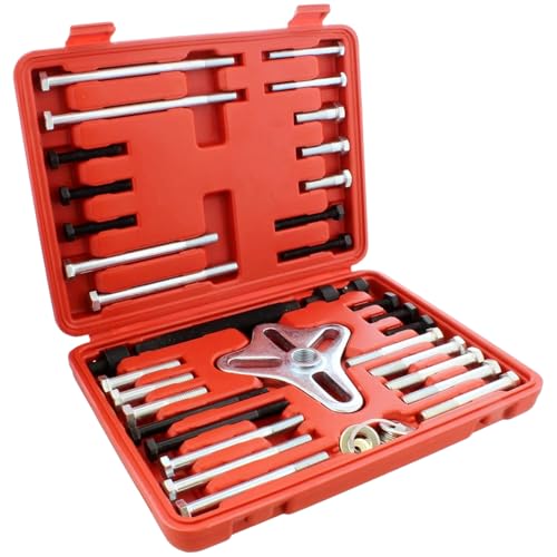 46-Piece Harmonic Balancer Puller Kit, Professional Steering Wheel Gear Puller Set for Crankshaft Pulley Flywheel Removal, Universal Automotive Repair Tool with Storage Case