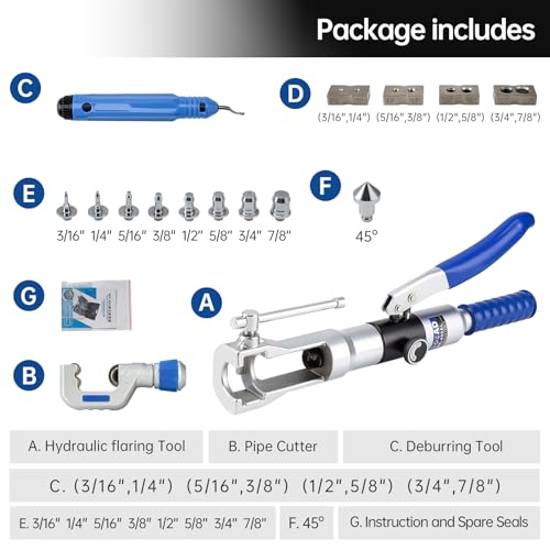 Hydraulic Flaring Tool Kit for 3/16 to 7/8 inch and Swaging Tools Soft HAVE Copper Tube Extrusion Type Water Gas Line Automotive Plumbing,Not for Brakeline Fuel Transmission Brake Line