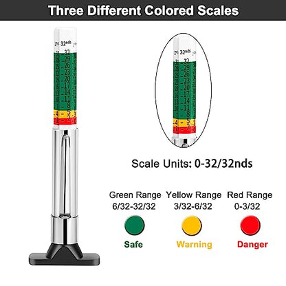Tire Tread Depth Measuring - InstrumentSmart Color Coded Tire Tread Depth Gauge ，Trucks, SUVs & Motorcycles, Portable Tread Checker with Pocket Clip for Pre-Trip Inspections