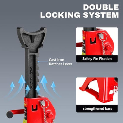 2 Ton (4000 lbs) Capacity, Low Profile Hydraulic Trolley Service/Floor Jack Combo with 2 Ratchet 3 Ton Jack Stands,Wheel Chock Red - color: 2Ton + Stands+Tire repair+Wrench+Wheel chock Red