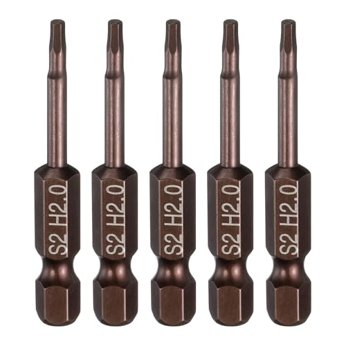 HARFINGTON 5pcs Flat Hex Head Drill Bit H2.0 (2mm) Magnetic Tip 1/4" Hex Shank 50mm (2") Long S2 Steel Metric Hexagonal Screw Driver Screwdriver Bits Wrench Socket, Copper Tone - color: Copper Tone, size: H2.0 + 2" Long