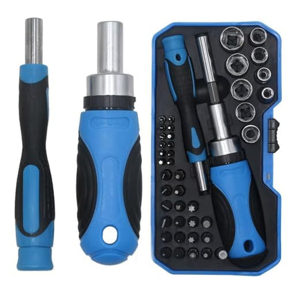 44-Piece Multifunctional Ratchet Screwdriver and Socket Tool Set with Precision Bits, Portable Case