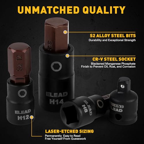 16-Piece Metric Hex Bit Socket Set - Premium S2 Steel 2mm-14mm Allen Socket Set with Socket Adapters, 1/4”, 3/8” and 1/2” Drive | Professional Mechanic Garage Tools - style: Metric Hex