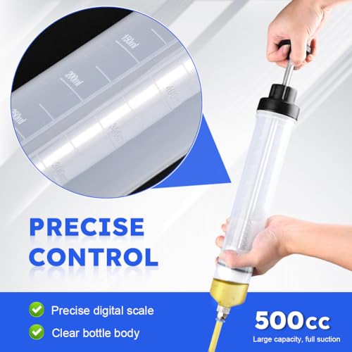 Oil Extractor Pump for Oil Change, 500cc Manual Fluid Extractor Pump with Extension Tubes, Oil Pump Extractor for Car Boat Truck RV Motorcycle, Fluid Pump for Transmission & Antifreeze