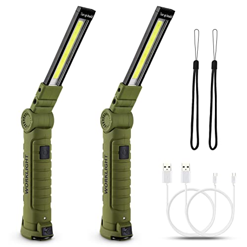 Lmaytech Men Tools for Christmas Birthday Gift 2 Packs LED Rechargeable Work Light Flashlights, 360°Rotate 5 Modes,Gifts for Men Him Dad Handyman for Car Repair, Grill and Outdoor - color: Green, size: 2 Pack