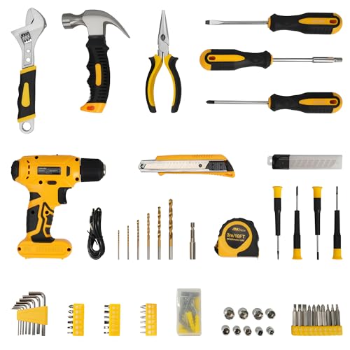 Drill Set, Tool Kit with 8V Power Cordless Drill, Household Repair Tool for Men Women, 154 Piece for Home, Car, Garage, Portable Toolbox Storage Case