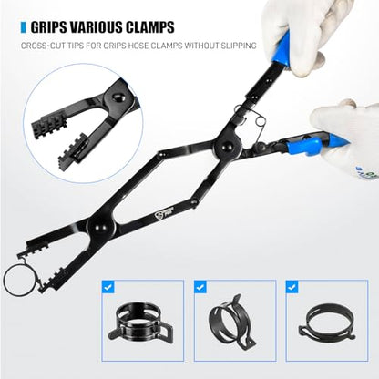 SMOTIVEPRO 17in Extra Long Hose Clamp Pliers with Locking Mechanism | Cross-Cut Jaw Design for Reliable Grip from Side and Angled Positions, Ideal for Hard-to-Reach Hose Access - color: 17" Long Reach Hose Clamp Pliers