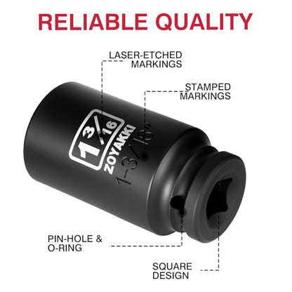 1/2" Drive 1-3/16" Deep 6 Pt CR-MO SAE Impact Socket for Axle Nuts - size: 1-3/16"in., style: 1/2" Drive Deep