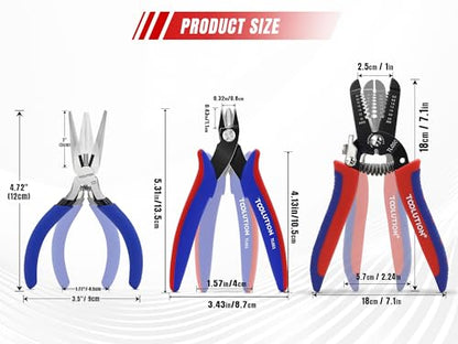 3-Piece Electrician's Pliers Set Professional Wire Stripping Tool | 7” Wire Stripper & 5” Needle Nose Pliers & 5” Wire Cutter Spring-Loaded Design & Non-Slip Grip for Electrical Work, DIY - color: Flush Cutter+needle Nose+wire Stripper