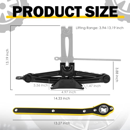 Scissor Jack for Car,1.5T 3307lbs Capacity Scissor Car Jack Kit Lifting Range of 3.94-13.19",Compact Tire Jacks Kit for Cars as Tire Changing Kits with Ratchet Wrench