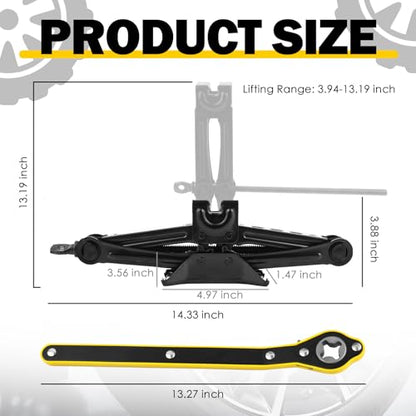 Scissor Jack for Car,1.5T 3307lbs Capacity Scissor Car Jack Kit Lifting Range of 3.94-13.19",Compact Tire Jacks Kit for Cars as Tire Changing Kits with Ratchet Wrench