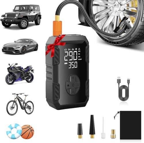Tire Pump for Bike and Car, Portable Air Pump for Car Tires Cordless Rechargeable, 150PSI Electric Bike Pump w/Pressure Gauge for Motorcycle Ball, Tire Inflator Compressor for Father Day Gifts - color: Dark-black