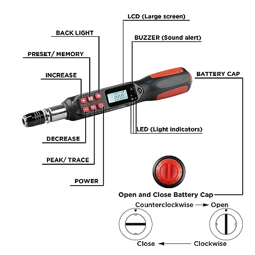 K551 Digital Torque Screwdriver/Wrench Set, 5 to 85 in·lbs, Buzzer/LED Flash Notification, Dual Direction - size: 5-85 in·lbs