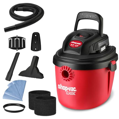 Shop-Vac 2.5 Gallon 2.5 Peak HP Wet/Dry Vacuum, Portable & Compact 2036000 | Small Shop Vac with Collapsible Handle, Wall Bracket & Multifunctional Attachments for Home, Jobsite