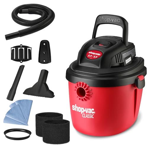 Shop-Vac 2.5 Gallon 2.5 Peak HP Wet/Dry Vacuum, Portable & Compact 2036000 | Small Shop Vac with Collapsible Handle, Wall Bracket & Multifunctional Attachments for Home, Jobsite