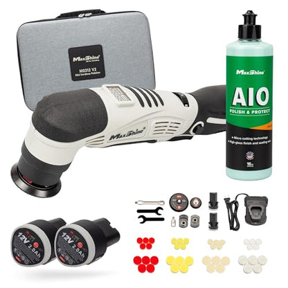 Maxshine 2-Piece M0312 V2 Mini Cordless Polisher & AIO Polish Kit – Lightweight 2lb DA/Rotary Car Buffer, 6-Speed – Auto Detailing Tool for Cars, Trucks, SUVs & Boats, Swirl Removal