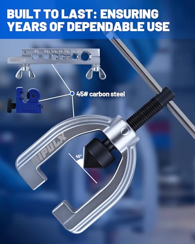 Brake Line Flaring Tool Kit - 45° SAE Double & Single Flare Tool with Pipe Cutter & 7 Adapters, Professional Brake Line Repair Kit for Automotive Brake & HVAC Lines