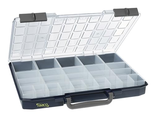 Raaco CarryLite 55 Small Parts Organizer, 25 Inserts, with Accessories | 2.3 Inch Height, Anti-Mix U-Profile Lid for Screws, Bolts & Nuts, Secure Sliding Lock, 25 Inserts, For workshop and garage - size: Slim-25 Inserts., style: Single Pack