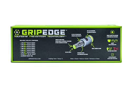 GRIPEDGE HEX Bit Socket Set | 7-PC - 3/8'' Drive Short Metric RPT Hex Driver Set | Sizes 4MM - 10MM | Made With S2 Steel | Includes Premium Aluminum Storage Rail |