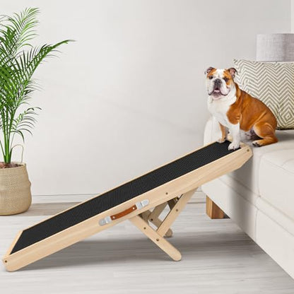 Dog Ramp for Couch with Non-Slip Silicone Mat, 39" Wooden Pet Ramps for Small Dogs, Hold up to 100lb, Adjustable Height from 11.41" to 20.47", Portable Stable Pet Step for Sofa Stairs - size: 39.37"L x 15.75"W x 1.97"H