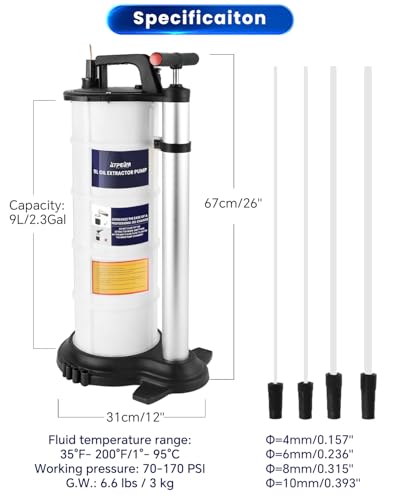 ATPEAM Oil Changer Vacuum Fluid Extractor | Manual Engine Oil Extractor Oil Changer Vacuum Fluid Extractor Pump Tank Remover (9L)