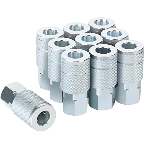 1/4 Air Hose Fittings, 1/4 Inch Female Threads Size, Automotive T-type Coupler, Steel Material, 300PSI Max Working Pressure, 10 Pieces Air Compressor Accessories Set - size: 1/4 FNPT COUPLER