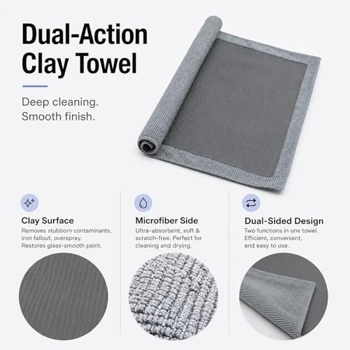 Clay Towel Auto Detailing | Professional Synthetic Clay Bar Towel for Faster Claying & Smooth Paint | Safe for Clear Coat & Glass | Reusable Claybar Towel 12"x12"