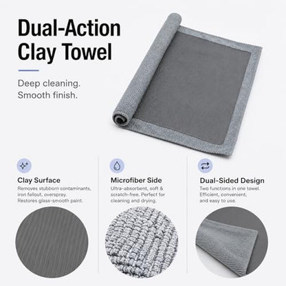 Clay Towel Auto Detailing | Professional Synthetic Clay Bar Towel for Faster Claying & Smooth Paint | Safe for Clear Coat & Glass | Reusable Claybar Towel 12"x12"