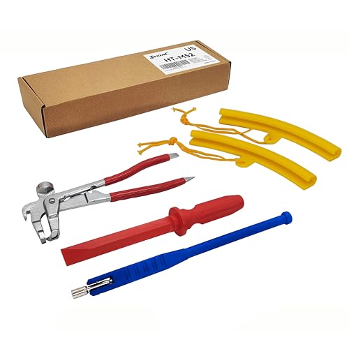 Professional Wheel Weight Tool Kit 4-Piece Set - Heavy Duty Rim Protector (2pcs), Tire Valve Remover & Weight Remover Tools, Wheel Weights Clip On for Cars/Trucks/SUVs(HT-M52)