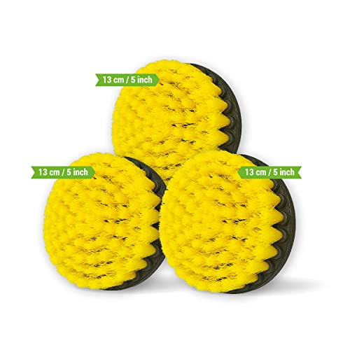 Premium Drill Brush Professional – Medium-Soft 5 in Yellow Set of 3 | Scratch-Free Cleaning Brush for Tile, Grout, Bathtub, Shower, Fibreglass and Ceramic Surfaces - color: Yellow