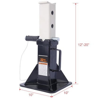 Heavy Duty Pin Type Jack Stands, Steel, Black, 73 lbs, 10 x 10 x 12 Inches, Spray Painted, 22 Ton (44,000 lbs) Capacity, 1 Pair