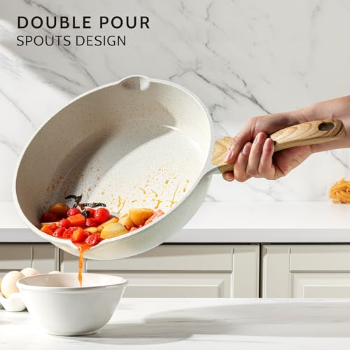 SENSARTE Nonstick Ceramic Saute Pan 12-Inch, 5QT Non-toxic Deep Frying Pan Skillet with Lid, Healthy No Teflon Cookware, Stay Cool Handle, Induction Compatible, PFAS Free - color: Ceramic White, size: 12-inch/5QT