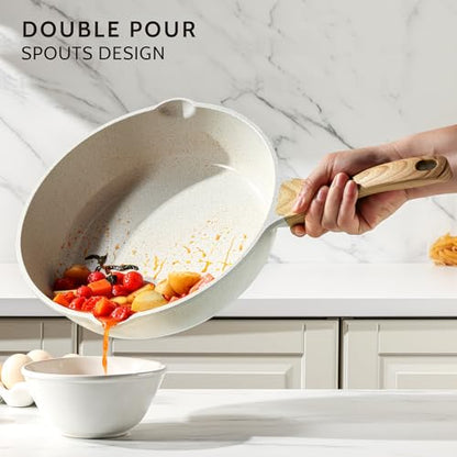 SENSARTE Nonstick Ceramic Saute Pan 12-Inch, 5QT Non-toxic Deep Frying Pan Skillet with Lid, Healthy No Teflon Cookware, Stay Cool Handle, Induction Compatible, PFAS Free - color: Ceramic White, size: 12-inch/5QT