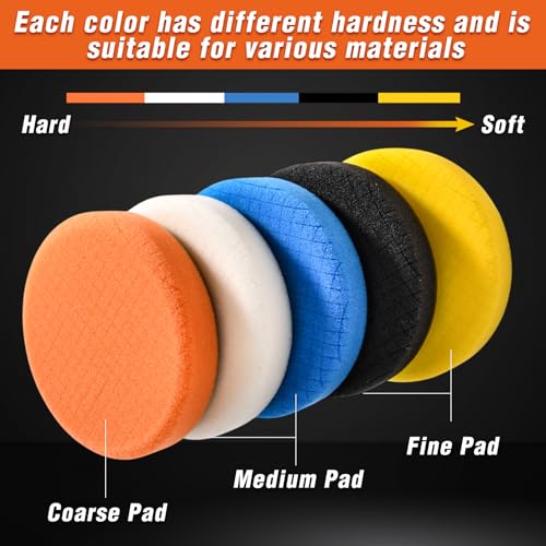 5 Inch Buffing Polishing Pads 7 Pcs Compound Buffing Sponge Pads and Woolen Pad for 130mm Backing Plate, Cutting Foam Pad Kit for Car Buffer Polisher Compounding, Polishing and Waxing - size: 5 Inch