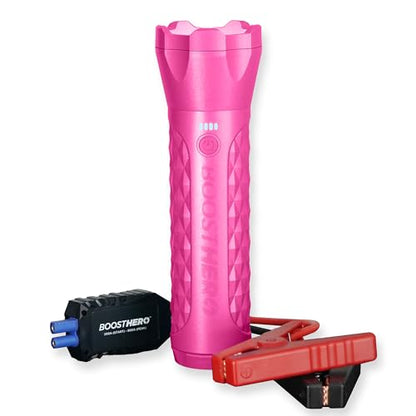 BoostHero Portable Car Battery Jump Starter, 6,000mAh Power Bank, LED Flashlight, with Smart Jumper Cables for up to 6.0L Gas/4.0L Diesel Engines (Pink) - color: Pink