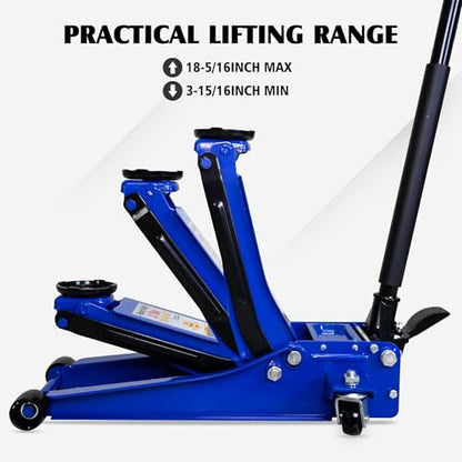 ZeHuoGe Heavy Duty Floor Jack, Steel Racing Floor Jack with Dual Piston Quick Lift Pump (Blue, 3 Ton) - size: 3 Ton