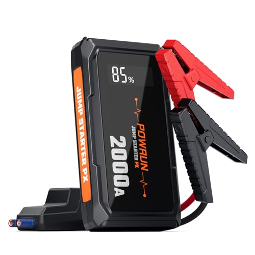Powrun P-X Jump Starter, 2000A Portable Jump Box - Car Jump Starter Battery Pack for up to 6.0L Gas and 5.0L Diesel Engines, 12V Battery Jump Starter with Carry Bag