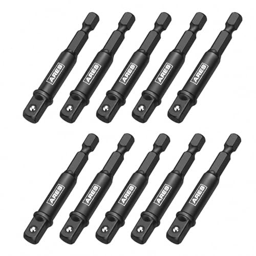 ARES 70384-10-Piece 1/4-Inch Drive 3-Inch Impact Grade Socket Adapter Set - Turns Impact Drill Driver into High Speed Socket Driver - size: 1/4-Inch Drive 3-Inch