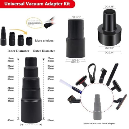 12 Pcs Vacuum Attachments Kit, Universal 2 1/2" 1 7/8" 1 3/8" to 1 1/4" Hose Adapters & Brushes & Wand Compatible with Shop Vac Accessories for Household Workshop Garage Cleaning - size: 12 Pack